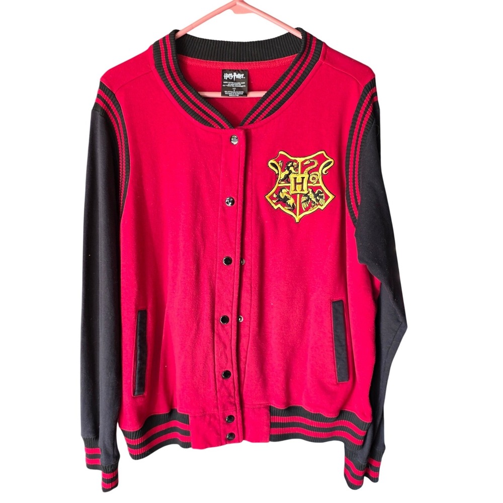 Harry Potter Gryffindor Varsity Jacket Red Black Snap Front Sweatshirt Womens 2X